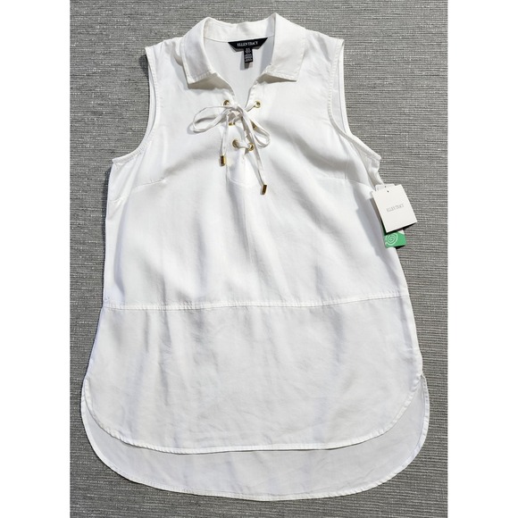 Ellen Tracy Tops - Ellen Tracy White Tencel Lyocell Lace Up Sleeveless Tunic Top Blouse Medium NWT